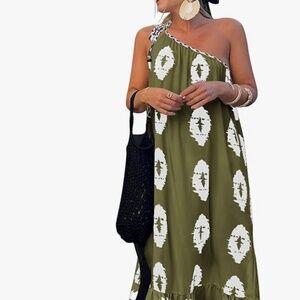 PRETTYGARDEN Women's  Summer One Shoulder Maxi Dress Printed Flowy Boho Long